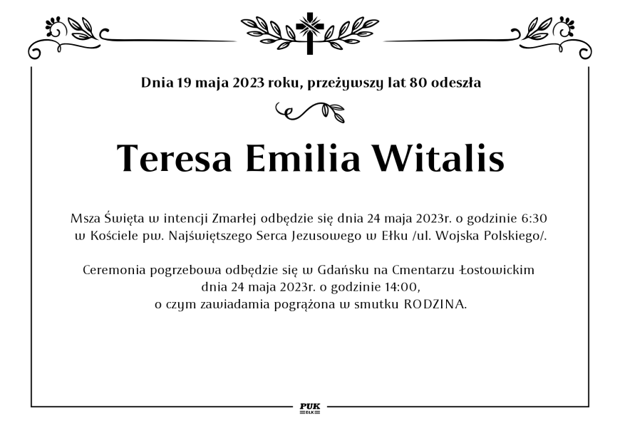 Teresa Emilia Witalis - nekrolog